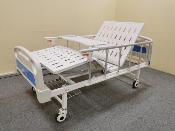 Tempat Tidur Rumah Sakit Manual Rocker Logam Ganda Putih Dan Biru 0