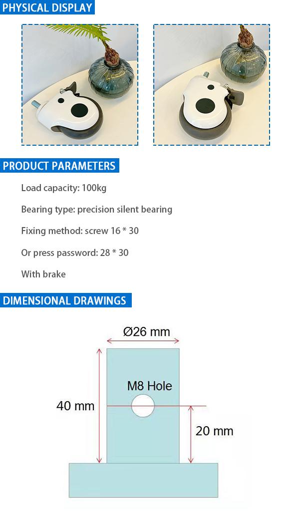 5 inci putih Medical Casters Band rem PP dan bahan TPR 1