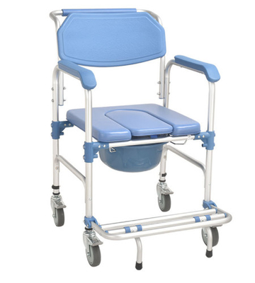Beli Bingkai Paduan Aluminium Biru PP Kursi Toilet Empat Roda Dengan Rem pembuatan online