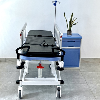 Tandu Ambulans Hidrolik Troli Biru Untuk Medis Rumah Sakit