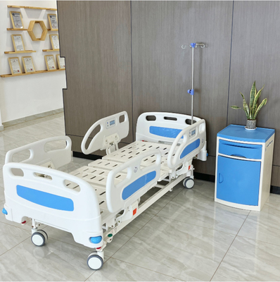 Tempat Tidur Rumah Sakit Elektrik Biru yang Dapat Disesuaikan Tempat Tidur Rumah Sakit Lima Fungsi