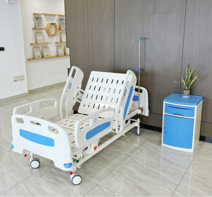 Tempat Tidur Rumah Sakit Elektrik Biru yang Dapat Disesuaikan Tempat Tidur Rumah Sakit Lima Fungsi