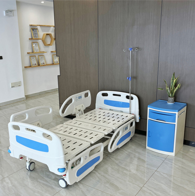 Tempat Tidur Rumah Sakit Elektrik Biru yang Dapat Disesuaikan Tempat Tidur Rumah Sakit Lima Fungsi