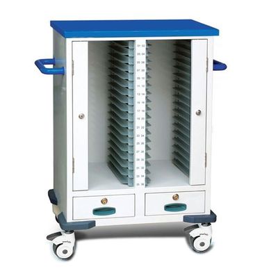 Double Rows History 4 Castor Medical Record Cart Dengan Dua Laci