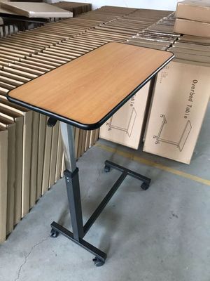 Meja baki tempat tidur rumah sakit bahan logam PB meja samping tempat tidur yang dapat disesuaikan