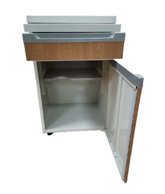 Struktur Plat Aluminium Meja Samping Tempat Tidur Rumah Sakit Kabinet Warna Kayu Dengan Roda