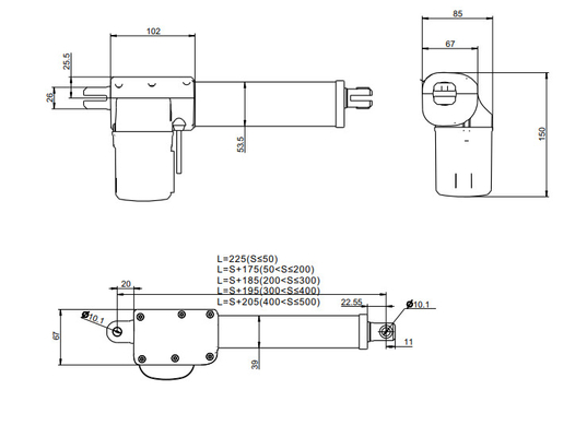 Aktuator Linier Listrik Medis 24V Motor Dorong 6000N ABS Plastik