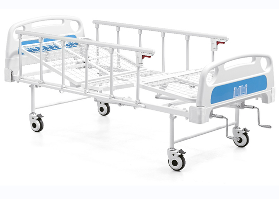 Tempat Tidur Rumah Sakit Manual Rocker Logam Ganda Putih Dan Biru