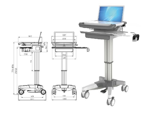 Notebook Rumah Sakit Bergulir Keranjang Komputer Desktop, ABS Mobile Laptop Cart Medical