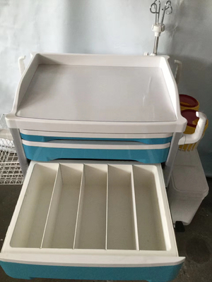 Kereta terapi biru furnitur rumah sakit medis dengan dua laci