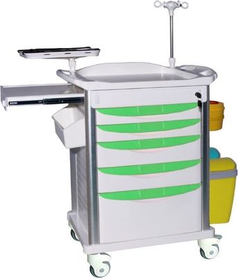 Aluminium Alloy 70mm 4 Post Medical Trolley Cart Dengan Laci