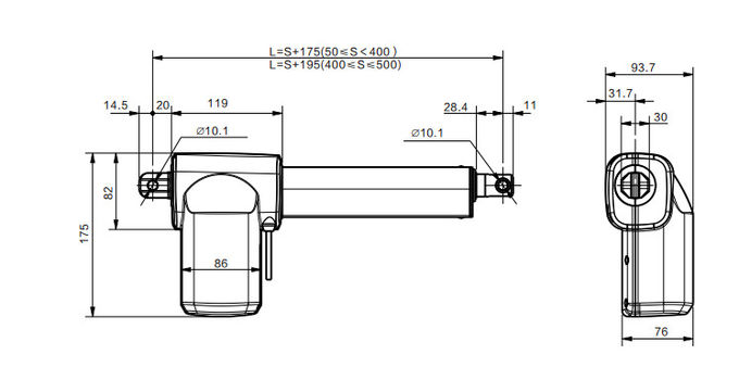 24VDC Linear Actuator Controller IPX6W Stroke Opsional Untuk Tempat Tidur Rumah Sakit Listrik 0